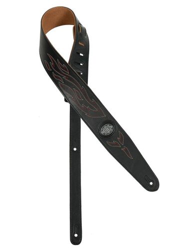 GST-550-BK Gaucho Silhouet Series guitar strap, black, with stitched flames