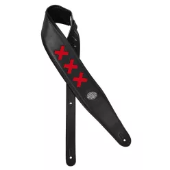  GST-605-RD Gaucho Padded Deluxe Series guitar strap, black padded back, black leather with red crosses