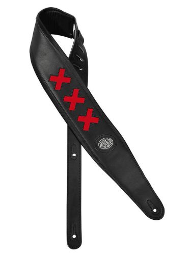 GST-605-RD Gaucho Padded Deluxe Series guitar strap, black padded back, black leather with red crosses