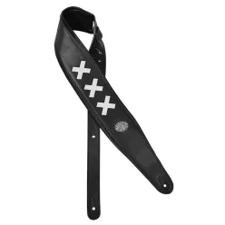   GST-605-WH Gaucho Padded Deluxe Series guitar strap, black padded back, black leather with white crosses