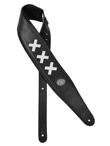 GST-605-WH Gaucho Padded Deluxe Series guitar strap, black padded back, black leather with white crosses