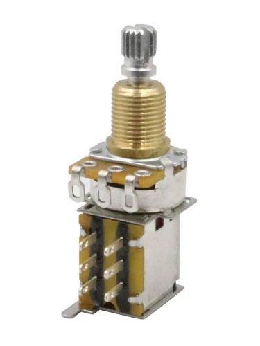 H-PPUSH500A Hosco Japan  500K DPDT push-push audio taper potentiometer, 10mm bushing M9,5 (3/8"), for metric knobs