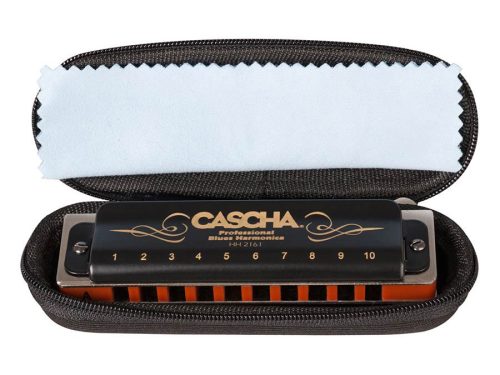 Cascha HH 2161 Професионална Блус Хармоника в Ла – 10-дупкова диатонична, месингови езичета, с мек калъф и кърпа за почистване