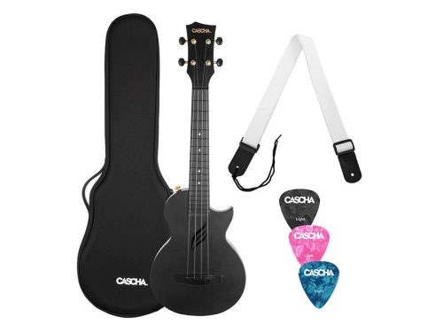 HH 2258 Cascha  carbon fiber concert ukelele with softcase, strap and 3 picks, black