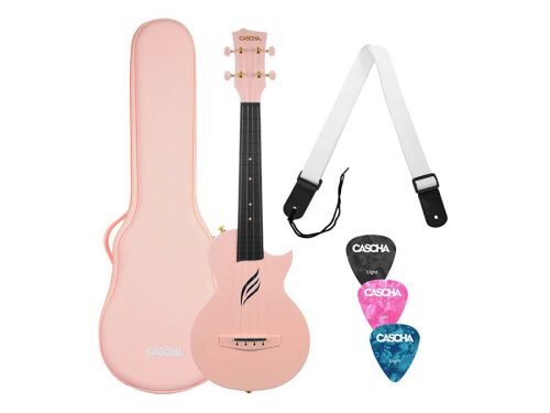 HH 2288 Cascha  carbon fiber concert ukelele with softcase, strap and 3 picks, pink