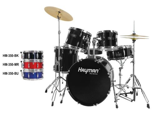 HM-350-BK Hayman Pro Series 5-piece fusion drum kit, double braced stands, drum throne and cymbals included, black