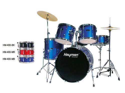 HM-400-BK Hayman Pro Series 5-piece drum kit, double braced stands, drum throne and cymbals included, black