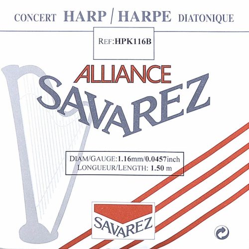 HPK-116B Savarez Alliance small or concert harp string, plain KF, 1,16mm, length: 1,50 meter, black