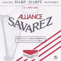   HPK-132R Savarez Alliance small or concert harp string, plain KF, 1,32mm, length: 1,50 meter, red