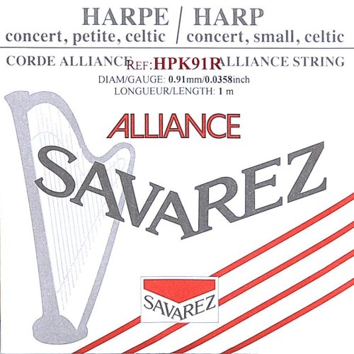 HPK-91R Savarez Alliance small or concert harp string, plain KF, 0,91mm, length: 1 meter, red