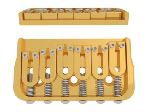 HS41060G Hipshot  6 string fixed guitar bridge, solid brass base plate, stainless steel saddles, gold