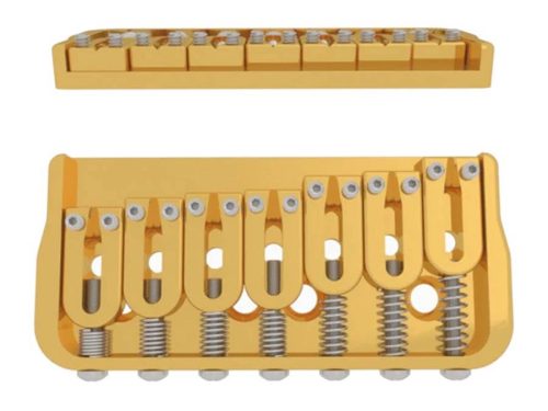 HS41070G Hipshot  7 string fixed guitar bridge, solid brass base plate, stainless steel saddles, gold