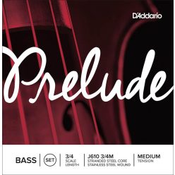   J610-34M D'Addario Prelude double bass string set 3/4, medium, stranded steel core, stainless steel