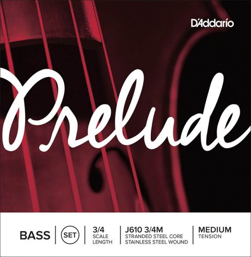 J610-34M D'Addario Prelude double bass string set 3/4, medium, stranded steel core, stainless steel