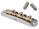 JB-1331-12-A Halon offset guitar bridge, imperial posts, chrome gloss 1060 steel bridge plate, satin raw MS-58 brass saddles