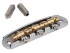 JB-1331-12-A Halon offset guitar bridge, imperial posts, chrome gloss 1060 steel bridge plate, satin raw MS-58 brass saddles