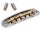 JB-1331-12-M Halon offset guitar bridge, metric posts, chrome gloss 1060 steel bridge plate, satin raw MS-58 brass saddles