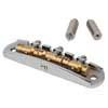 JB-1331-12-M Halon offset guitar bridge, metric posts, chrome gloss 1060 steel bridge plate, satin raw MS-58 brass saddles