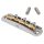 JB-1331-12-R Halon offset guitar bridge, rocking posts, chrome gloss 1060 steel bridge plate, satin raw MS-58 brass saddles