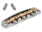 JB-1331-12-R Halon offset guitar bridge, rocking posts, chrome gloss 1060 steel bridge plate, satin raw MS-58 brass saddles