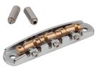 JB-1731-12-A Halon offset guitar bridge, imperial posts, chrome gloss 1060 steel bridge plate, satin raw phosphor bronze saddles