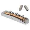 JB-1731-12-A Halon offset guitar bridge, imperial posts, chrome gloss 1060 steel bridge plate, satin raw phosphor bronze saddles