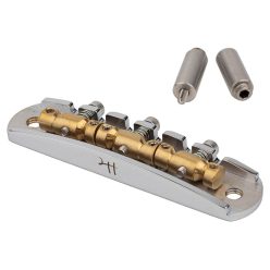   JB-3331-12-A Halon offset guitar bridge, imperial posts, full MS-58 brass, chrome gloss bridge plate, satin raw saddles