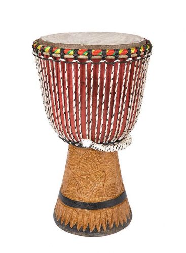 KDJS12 Kangaba  medium djembé Senegal, teak wood, goat skin head, nylon string, (approximately) 29x54cm