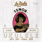 L-12 La Bella Acoustic Folk string set tenor ukulele, clear nylon, aluminum wound 3rd, 023-032-036W-028