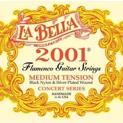   L-2001FM La Bella 2001 Series string set classic/flamenco, professional, black nylon trebles & silverplated basses, medium tensio