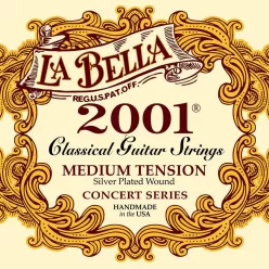   L-2001M La Bella 2001 Series string set classic, professional, clear nylon trebles & silverplated basses, medium tension