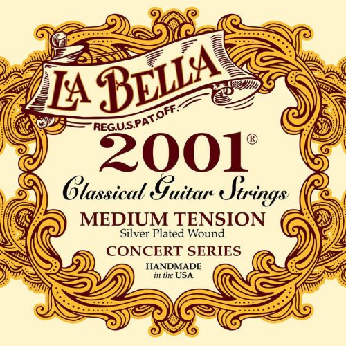 L-2001M La Bella 2001 Series string set classic, professional, clear nylon trebles & silverplated basses, medium tension