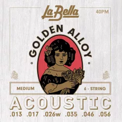   L-40PM La Bella Golden Alloy Wound string set acoustic, medium, 013-017-026-035-046-056
