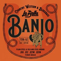   L-720L-LE La Bella Acoustic Folk string set tenor banjo, silver plated steel wound, loop ends, light, 010-012-021-031