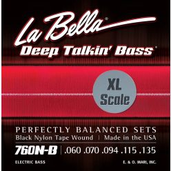   L-760NBXL La Bella Deep Talkin' Bass string set electric bass, black nylon tape wound, 060-070-094-115-135, extra long scale