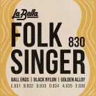 L-830 La Bella Folk Singer string set classic, ball ends, black nylon trebles & silverplated basses