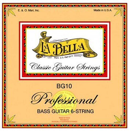 L-BG10 La Bella Multi-Size Guitars string set bass guitar 6, 700mm scale, clear nylon trebles & silverplated basses