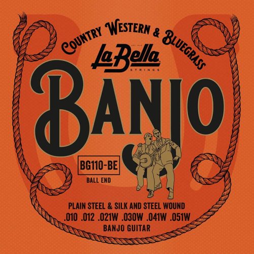 L-BG110-BE La Bella Acoustic Folk string set for 6-string guitar banjo, silk & steel, ball ends