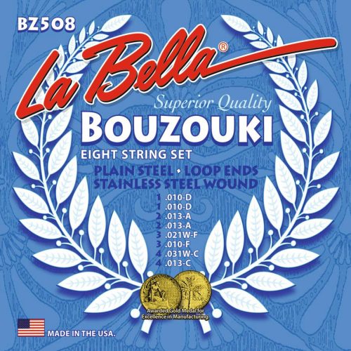 L-BZ508 La Bella World Folk string set bouzouki, stainless steel wound, loop ends, 2x010-2x013-010-021W-013-031W