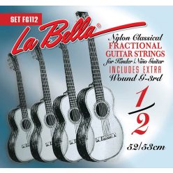   L-FG112 La Bella Fractional Series string set classic, clear nylon trebles & silverplated basses, extra G-3 (wound), 1/2 scale