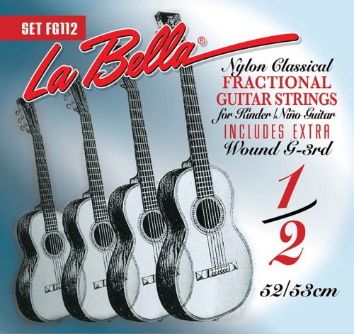 L-FG112 La Bella Fractional Series string set classic, clear nylon trebles & silverplated basses, extra G-3 (wound), 1/2 scale