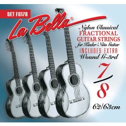   L-FG178 La Bella Fractional Series string set classic, clear nylon trebles & silverplated basses, extra G-3 (wound), 7/8 scale