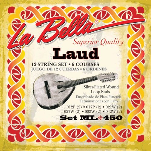 L-ML450 La Bella World Folk string set laud, plain steel & silverplated wound, loop ends