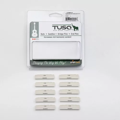 LQ-M600-10 Graph Tech TUSQ 10-pack acoustic guitar nuts (Martin), angled bottom, slotted