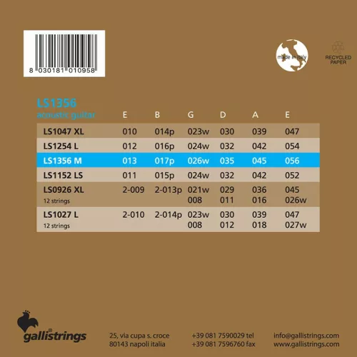 LS1356 Galli  string set acoustic phosphor bronze wound, medium, 013-017-026-035-045-056