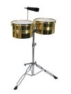 LTBR-1314 Hayman  timbales, steel, brass finish, with double stand and cowbell, 13"+ 14"