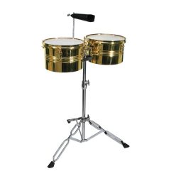   LTBR-1314 Hayman  timbales, steel, brass finish, with double stand and cowbell, 13"+ 14"