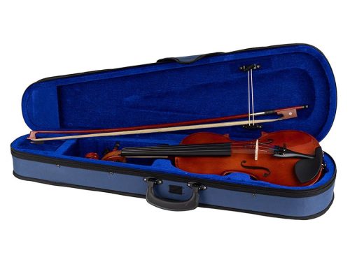 LV-1012 Leonardo Elementary series violin outfit 1/2, laminated, nitro varnish, blackened hardwood fittings, finetuner tailpiece, case