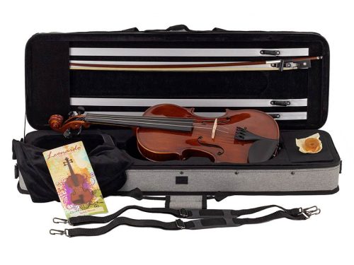 LV-2012 Leonardo Student series violin outfit 1/2, all solid, European flamed maple, ebony fittings, oblong case, bow