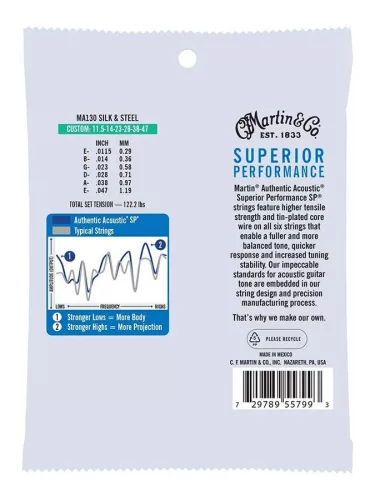 MA130 Martin Superior Performance SP 80/20 string set silk & steel phosphor bronze, custom 0115-014-023-028-038-047